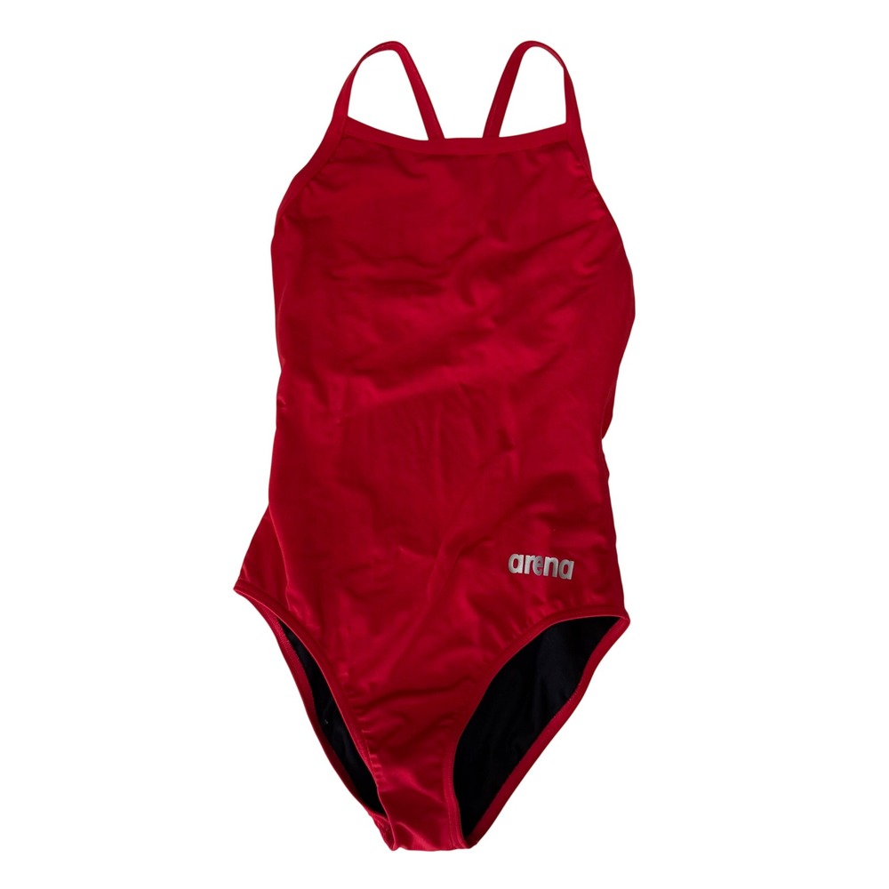 Arena One Piece Swimsuit Size 30 Red Solid Light Drop Back Athletic Swimming